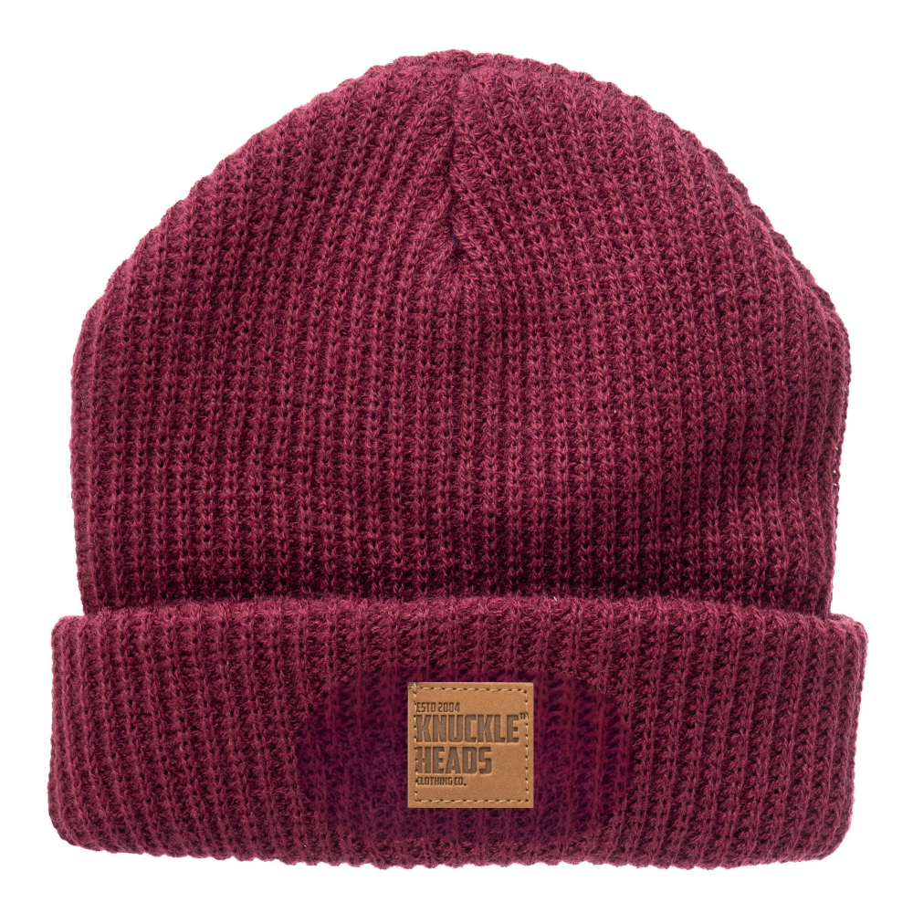 burgundy newborn toddler youth beanie with imitation leather patch