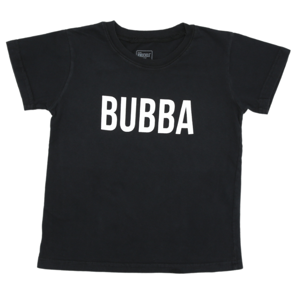 front view of black bubba child t-shirt