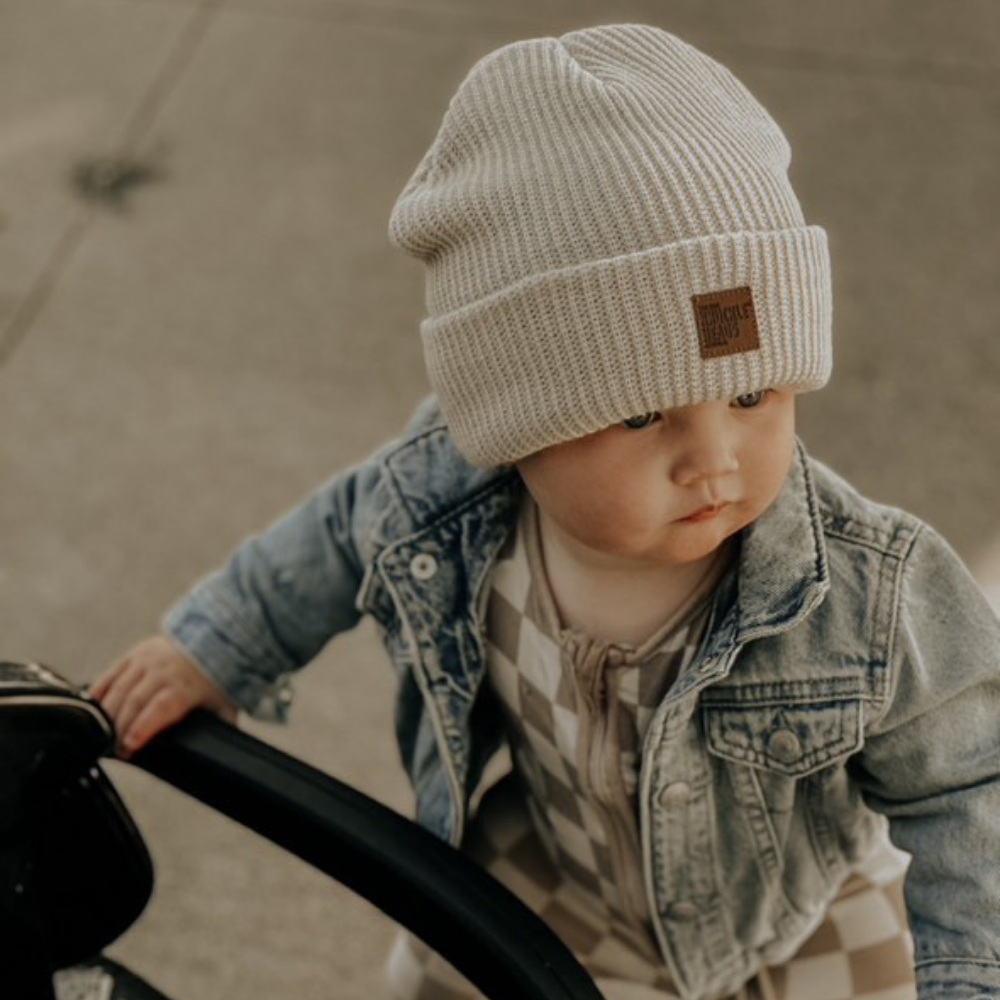 off white beanie with patch for baby infant toddler and youth