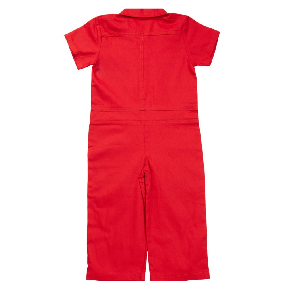 Back view of the Knuckleheads Red Mechanic Jumpsuit, displaying the sturdy construction and comfortable fit