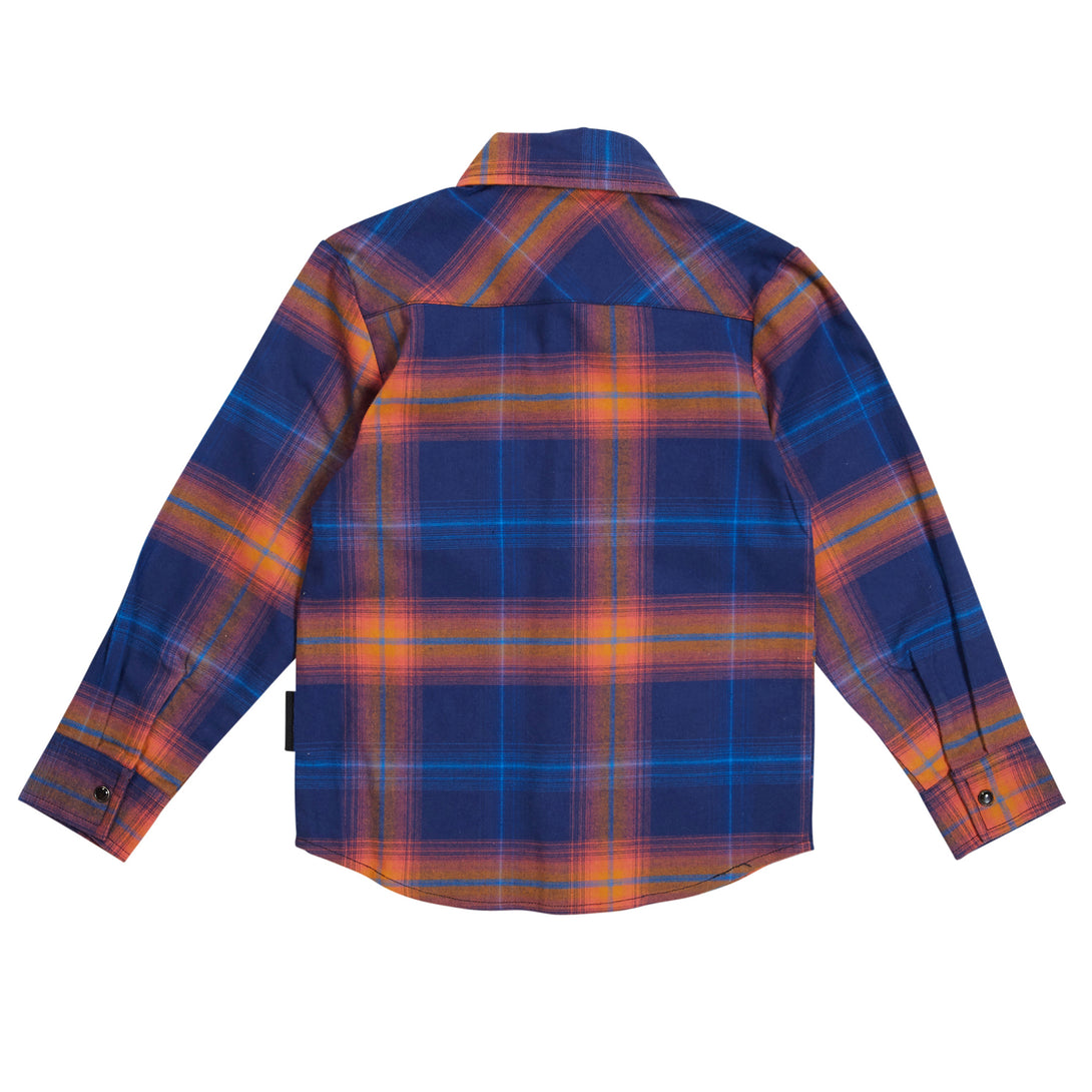 Knuckleheads Blue & Orange Plaid Rockabilly Shirt for Boys 1 Year to 12T Navy / 12 Yrs